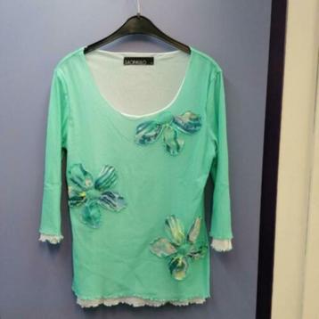 Sao Paulo mint groene 3/4 mouw top + bloemen 44 L nr 37509 beschikbaar voor biedingen