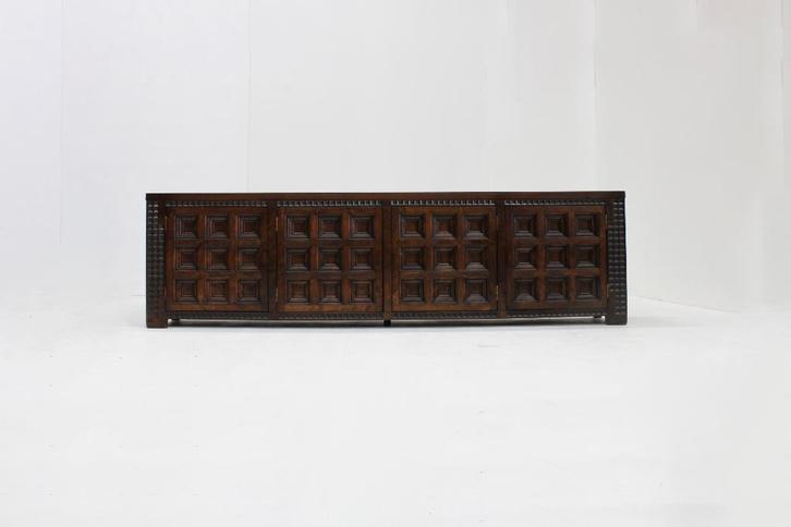 Vintage Spaans Brutalist Sideboard dressoir, Huis en Inrichting, Kasten | Dressoirs, Gebruikt, 200 cm of meer, 25 tot 50 cm, Met deur(en)