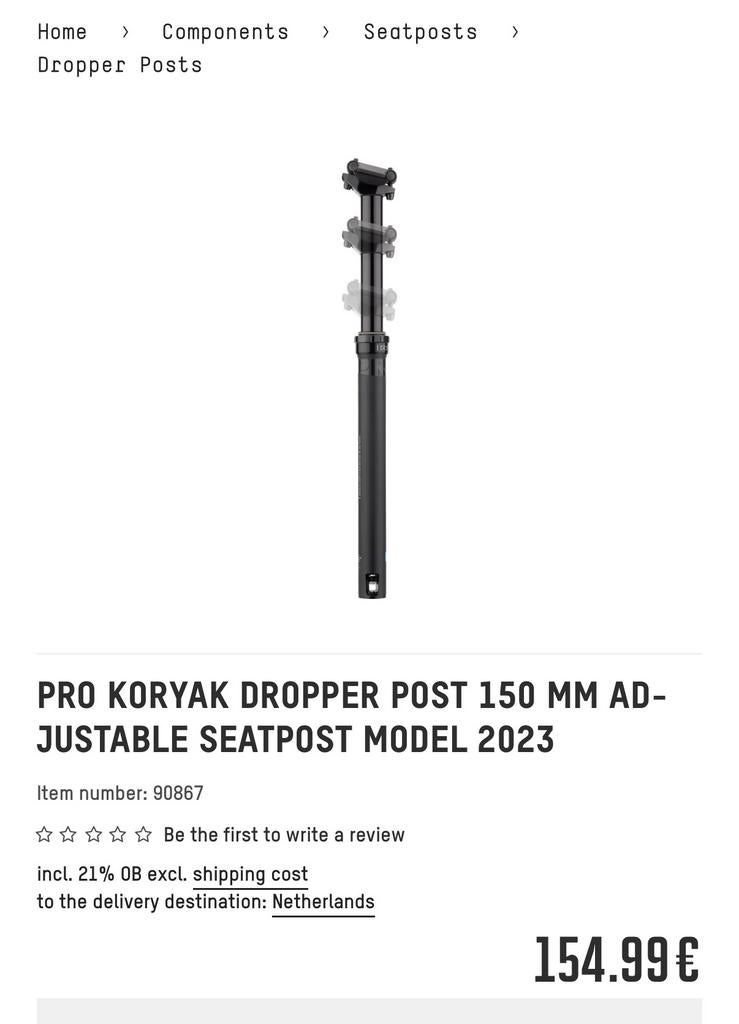 PRO Koryak Mountainbike Dropper Post - 150mm - 31,6mm, Ophalen of Verzenden, Zo goed als nieuw, Overige typen