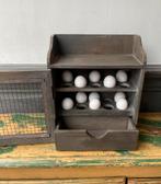 eierkastje eierrekje 20 eieren landelijk brocant hout grijs, Antiek en Kunst, Ophalen of Verzenden