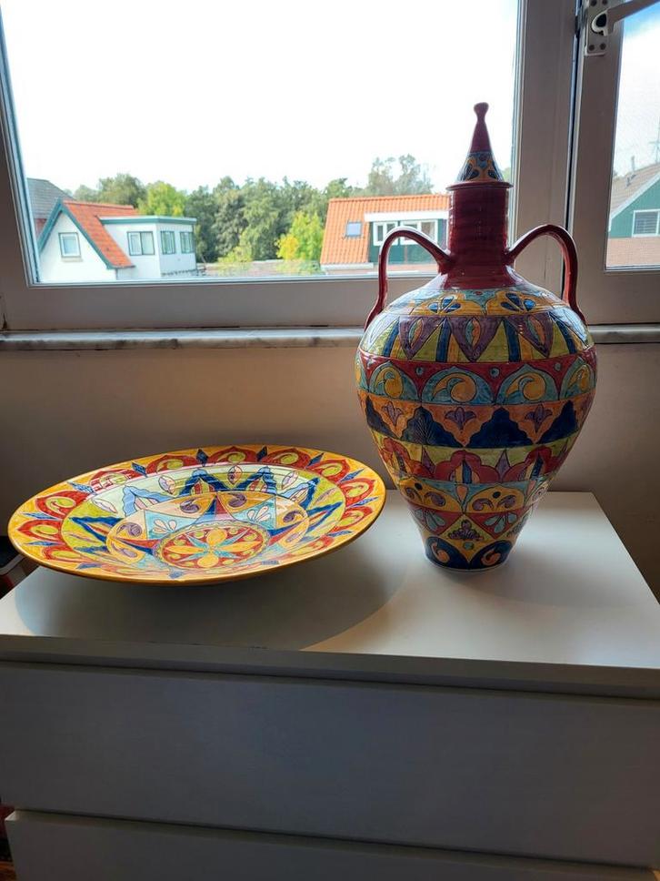 Spaans Handgemaakt Keramiek Vaas en Schaal, Antiek en Kunst, Antiek | Keramiek en Aardewerk, Ophalen of Verzenden