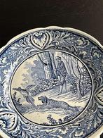 Antiek Delfts Blauw Bord - Jachttafereel, Antiek en Kunst, Ophalen of Verzenden