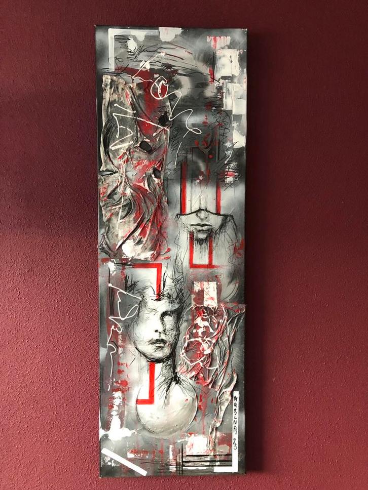 Abstract Kunstwerk - Gemengde Techniek, Antiek en Kunst, Kunst | Schilderijen | Abstract, Ophalen of Verzenden