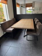 Eetkamer set: Tafel, bank & 3 stoelen, Huis en Inrichting, Tafels | Eettafels, Ophalen, Gebruikt, 100 tot 150 cm, Eikenhout