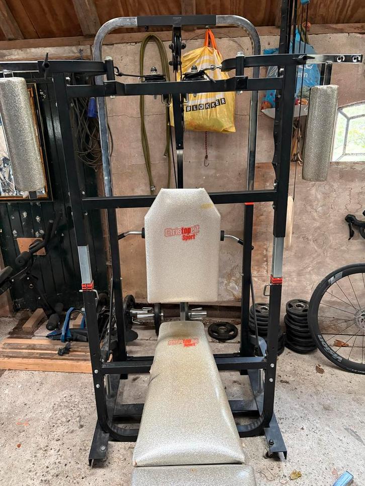 Multifunctioneel Krachtstation /halterbank/squatrek, Sport en Fitness, Fitnessapparatuur, Gebruikt, Krachtstation, Armen, Metaal