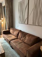 Bruine cognac leren 3 zits bank, Ophalen, Gebruikt, Leer