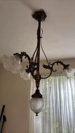 Antieke plafondlamp messing/glas zeer fraai!, Ophalen, Zo goed als nieuw, Glas
