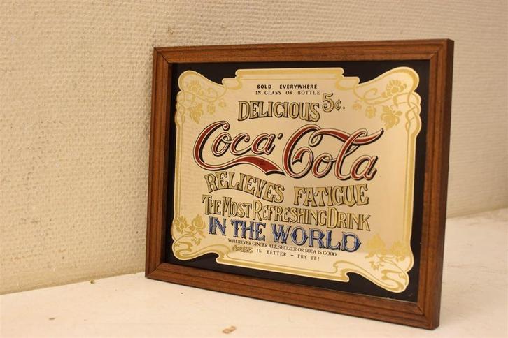 Coca cola spiegel in houten lijst 46240, Huis en Inrichting, Woonaccessoires | Spiegels, Gebruikt, Minder dan 50 cm, Minder dan 100 cm
