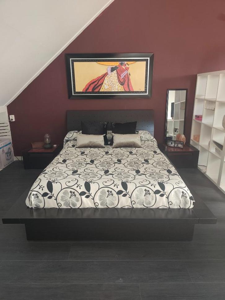 Complete zwarte slaapkamer 1.35cm, Huis en Inrichting, Slaapkamer | Complete slaapkamers, Zo goed als nieuw, Tweepersoons, Ophalen