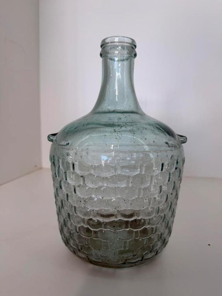 Antieke glazen mandfles / dame-jeanne (30 x 20 cm), Huis en Inrichting, Woonaccessoires | Vazen, Zo goed als nieuw, Overige kleuren