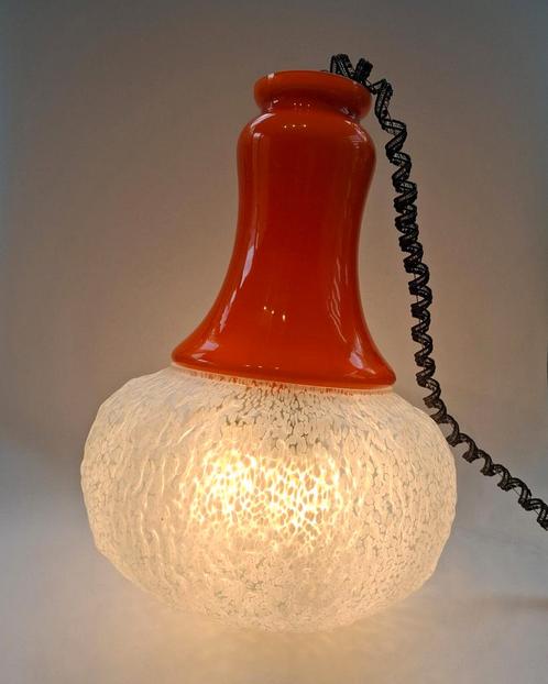Vintage Italiaanse Space Age Hanglamp, Huis en Inrichting, Lampen | Hanglampen, Gebruikt, Minder dan 50 cm, Glas, Ophalen of Verzenden