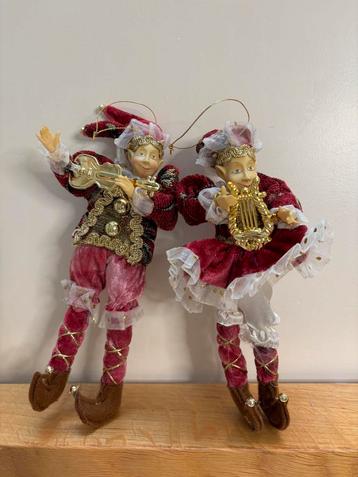 Kerstboomhangers vintage Elven - Wijnrood & Goud - 2 stuks beschikbaar voor biedingen