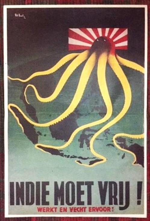 Indie Moet Vrij Indonesie poster WO2 oorlog Soekarno replica, Verzamelen, Militaria | Algemeen, Overige soorten, Foto of Poster
