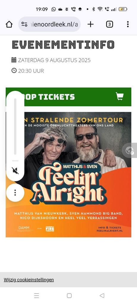 2 tickets Mathijs van Nieuwkerk en Sven Hammond big band., Tickets en Kaartjes, Overige Tickets en Kaartjes, Twee personen
