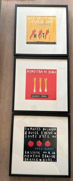 3 culinaire illustraties in Ikea Ribba lijsten 50x50 cm, Ophalen