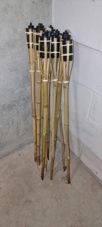 9x Bamboe Tuinfakkels / Lampionnen op Olie beschikbaar voor biedingen