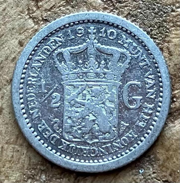 halve gulden 1910 Wilhelmina, Postzegels en Munten, Munten | Nederland, Losse munt, ½ gulden, Koningin Wilhelmina, Zilver, Ophalen