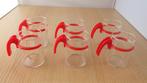 6 mooie retro theeglazen met rood handvat, Ophalen of Verzenden, Huis en Inrichting