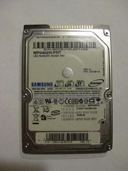Nieuw Samsung 40GB 5400rpm 2,5" IDE laptop harddisk, Computers en Software, Harde schijven, Nieuw, Laptop, Intern, HDD, IDE, Ophalen of Verzenden