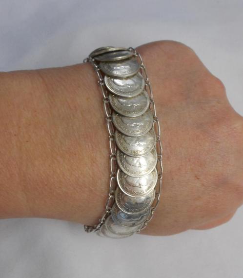 Zilveren wilhelmina dubbeltjes armband nr.167, Sieraden, Tassen en Uiterlijk, Antieke sieraden, Armband, Zilver, Ophalen of Verzenden