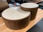 Salontafel set beige echt marmer met mango hout 79&55c, Huis en Inrichting, Tafels | Salontafels, Ophalen, 100 tot 150 cm, Rond