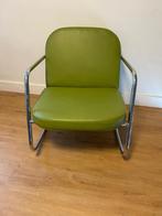 Vintage groen leren buizenframe schommelstoel 2x, Huis en Inrichting, Stoelen, Ophalen, Overige materialen, Gebruikt, Twee