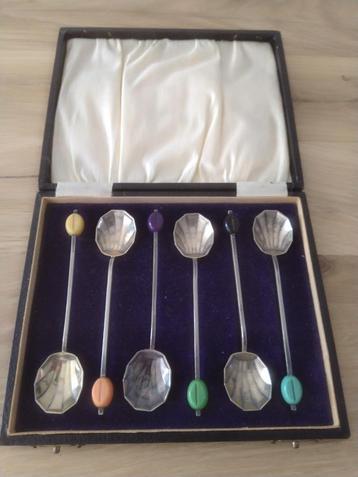 Lepeltjes koffie/ koffie bonen verzilverd in doos jaren 20 beschikbaar voor biedingen