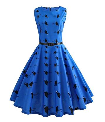 Blauw flamingo jurkje rockabilly vintage maat 34 36 38 40 42 beschikbaar voor biedingen