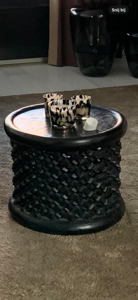 Bamileke Afrikaanse Bijzettafel, Minder dan 55 cm, Gebruikt, Rond, Hout