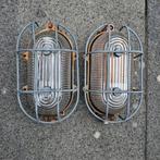 2 Vintage Industriële Kooilampen / oude Scheepslampen, Huis en Inrichting, Lampen | Wandlampen, Ophalen, Gebruikt, Glas, Industrieel