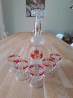 Vintage karaf met 5 glaasjes rood-goud - jaren 70, Ophalen of Verzenden