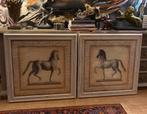 Schilderijen van 2 paarden, glas met houten lijst., Antiek en Kunst, Kunst | Tekeningen en Foto's, Ophalen of Verzenden