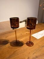 Bruin (glas)transparent kandelaar set 30 cm hoog, Overige materialen, Ophalen of Verzenden, Zo goed als nieuw, Kandelaar