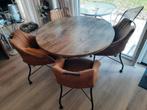 Ronde eethoek - mangohoutentafel met 4 stoelen, Rond, Zo goed als nieuw, Modern, Vier personen