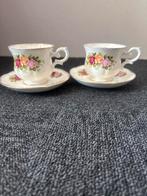 Twee Royal Canterbury cottage roses theekopjes met schotels, Ophalen of Verzenden