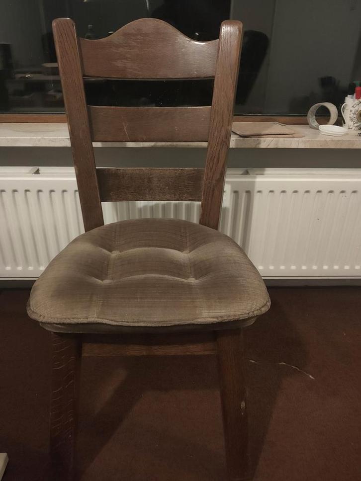 Houten Stoelen met Stoffen Zitting - Set van 2, Huis en Inrichting, Stoelen, Gebruikt, Twee, Hout, Stof, Bruin, Ophalen