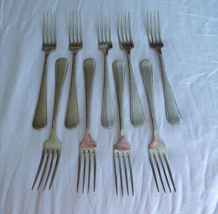 9 Gero Zilmeta 294 Hamerslag (Kruidnagel) vorken 17.5 cm, Huis en Inrichting, Keuken | Bestek, Gebruikt, Rvs of Chroom, Verzenden
