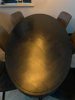 Eettafel Ovaal Bruuts met Visgraat patroon Zwart Spinpoot, Gebruikt, 100 tot 150 cm, Eikenhout, 200 cm of meer