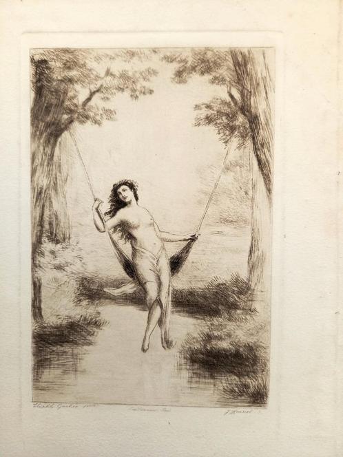 Ets J Hanriot naar schilderij Theophile Gautier, Antiek en Kunst, Kunst | Etsen en Gravures, Ophalen of Verzenden