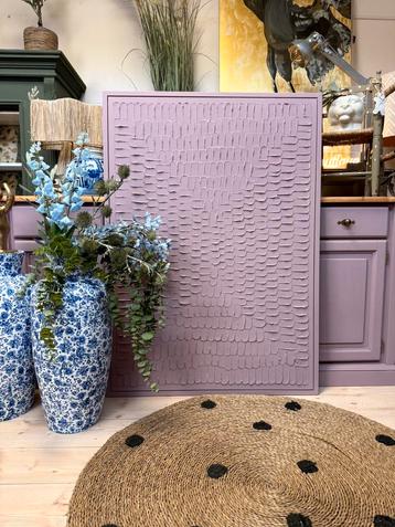 Japandi stuc organisch schilderij paneel kunst modern roze beschikbaar voor biedingen