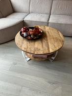 Salontafel Mangohout & Wit Staal - 90cm, Huis en Inrichting, Tafels | Salontafels, Gebruikt, Rond, Minder dan 50 cm, Overige houtsoorten