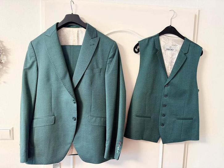 Trouwpak 4-delig - Zo goed als nieuw!, Kleding | Heren, Kostuums en Colberts, Zo goed als nieuw, Overige maten, Groen, Ophalen of Verzenden