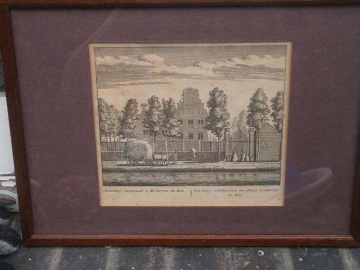 In mooi lijstje mooie gravure van het Bassenhof v Dhr de Bas, Antiek en Kunst, Kunst | Etsen en Gravures, Ophalen