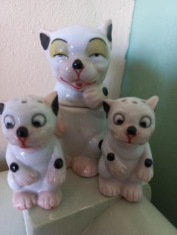 Zeldzaam Antiek Mosterd, peper en zout potje van Bonzo!! beschikbaar voor biedingen