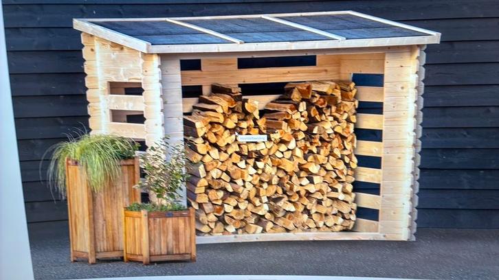 Onbehandeld blank vuren openhaardhoutberging, Tuin en Terras, Bergingen en Tuinkasten, Nieuw, Overige typen, Hout, Ophalen