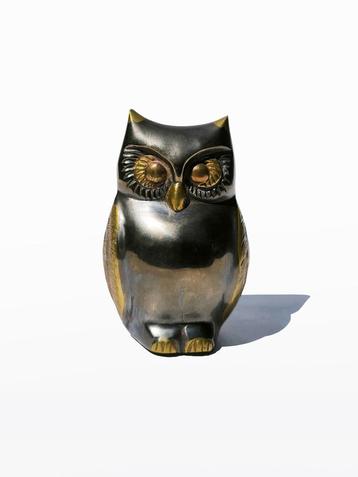 Beeldje uil, metaal messing, zwaar, vintage beschikbaar voor biedingen