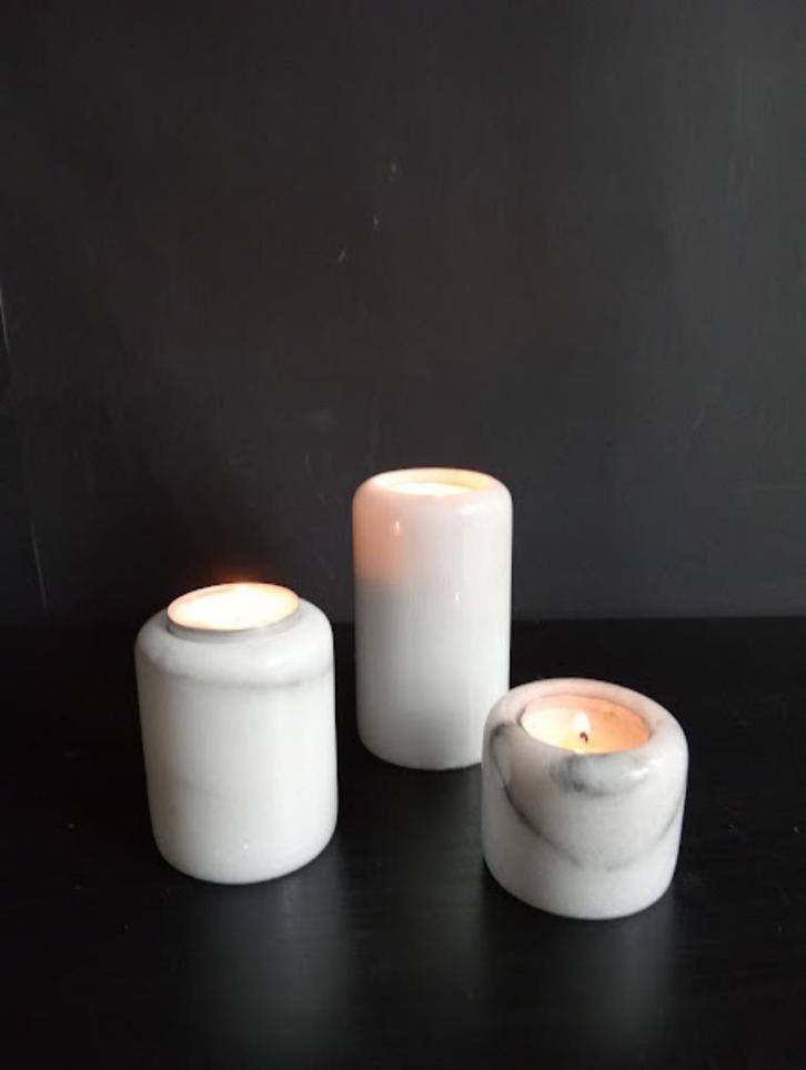 Vintage 3 waxinelichtjes van marmer uit de jaren 70., Huis en Inrichting, Woonaccessoires | Kandelaars en Kaarsen, Gebruikt, Kandelaar