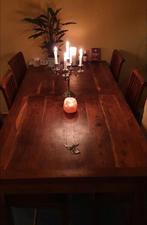 Mooie donkere houten eettafel met 6 stoelen., Ophalen, Gebruikt