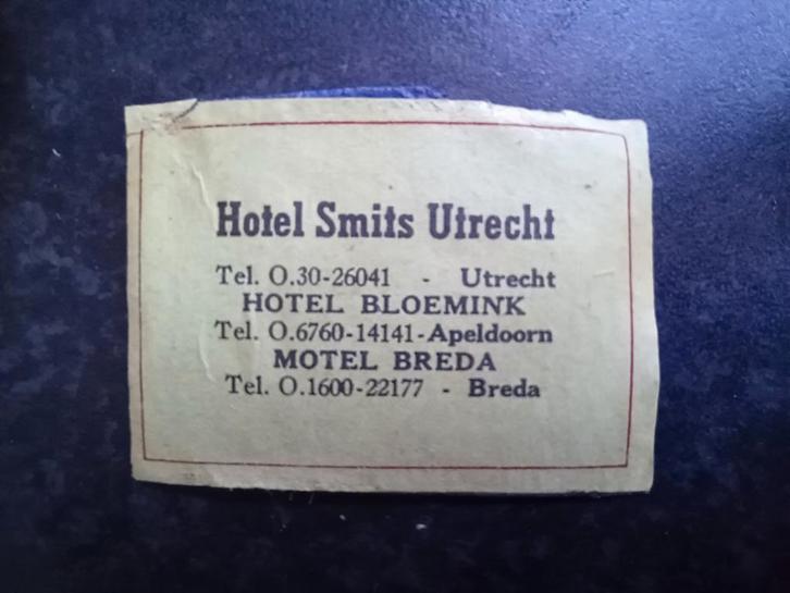 Lucifermerk Utrecht Apeldoorn Breda Hotel en Motel, Verzamelen, Rookartikelen, Aanstekers en Luciferdoosjes, Gebruikt, Luciferdoosjes of -merken