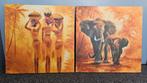 2 schilderijen Afrikaans tafereel, Ophalen, 50 tot 75 cm, Zo goed als nieuw, Schilderij